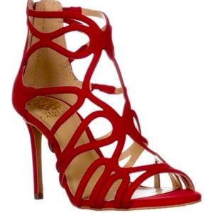 Vince Camuto Womens Lorrana Leather Red Open Toe Heels size 9